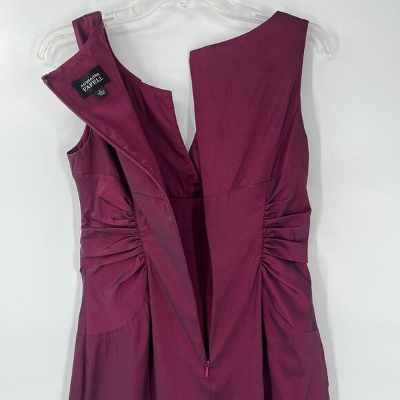 Adrianna Papell Satin Sheath Dress Sz 4 Magenta Shiny Ruching Cocktail Formal - Picture 5 of 14